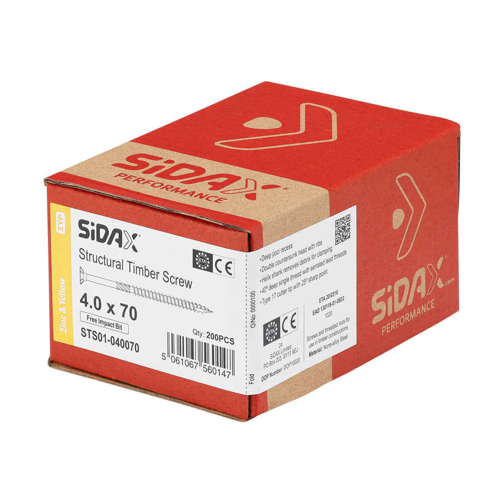 Structural Timber Screws | PoziDrive | Double Countersunk with Ribs | Zinc and Yellow - Free Impact Bit included