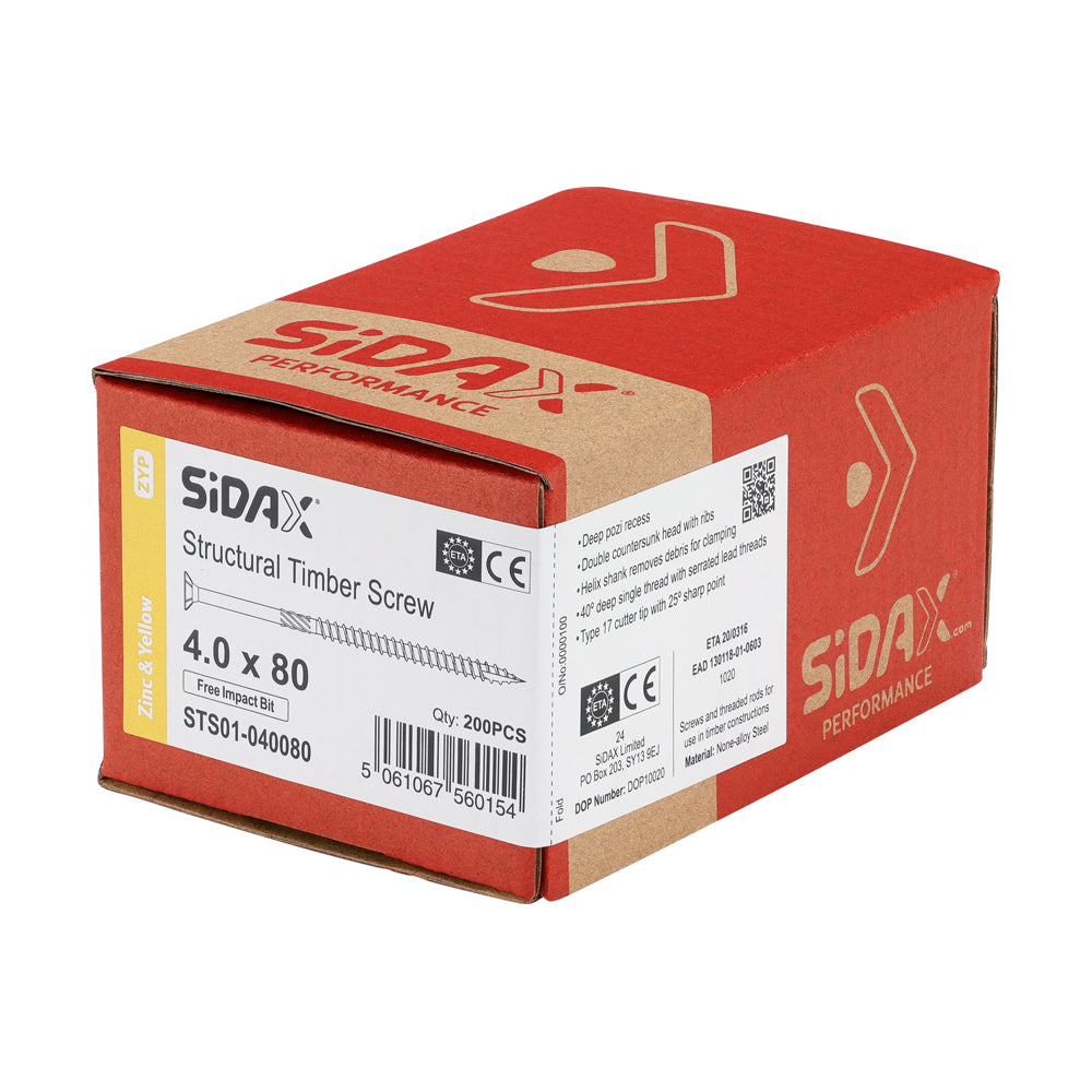 Structural Timber Screws | PoziDrive | Double Countersunk with Ribs | Zinc and Yellow - Free Impact Bit included