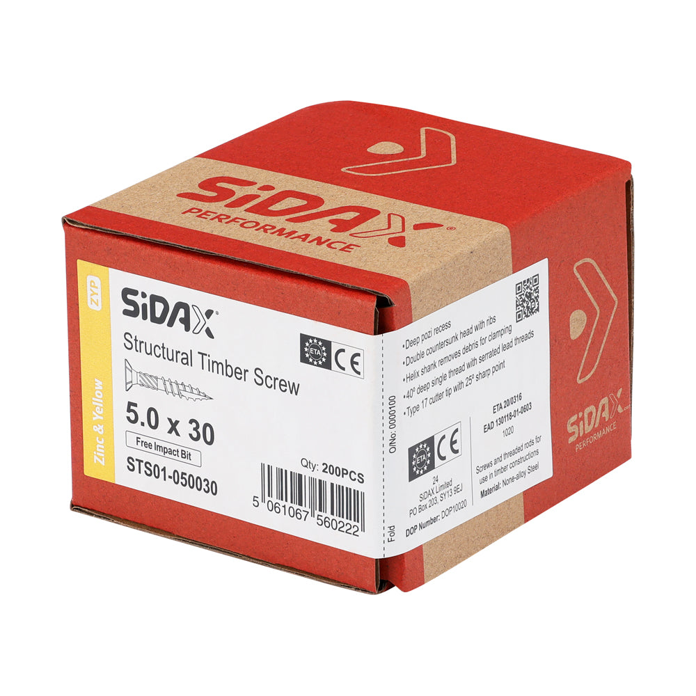 Structural Timber Screws | PoziDrive | Double Countersunk with Ribs | Zinc and Yellow - Free Impact Bit included
