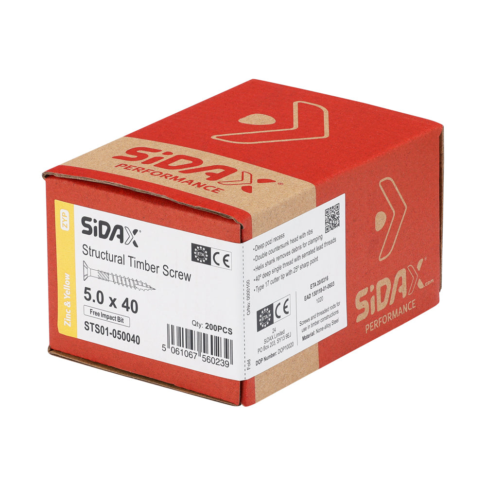 Structural Timber Screws | PoziDrive | Double Countersunk with Ribs | Zinc and Yellow - Free Impact Bit included
