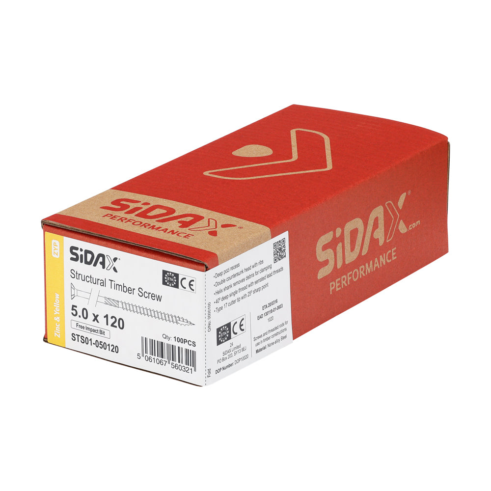 Structural Timber Screws | PoziDrive | Double Countersunk with Ribs | Zinc and Yellow - Free Impact Bit included