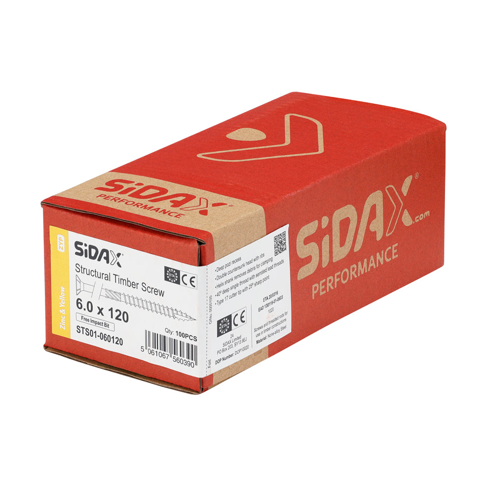 Structural Timber Screws | PoziDrive | Double Countersunk with Ribs | Zinc and Yellow - Free Impact Bit included
