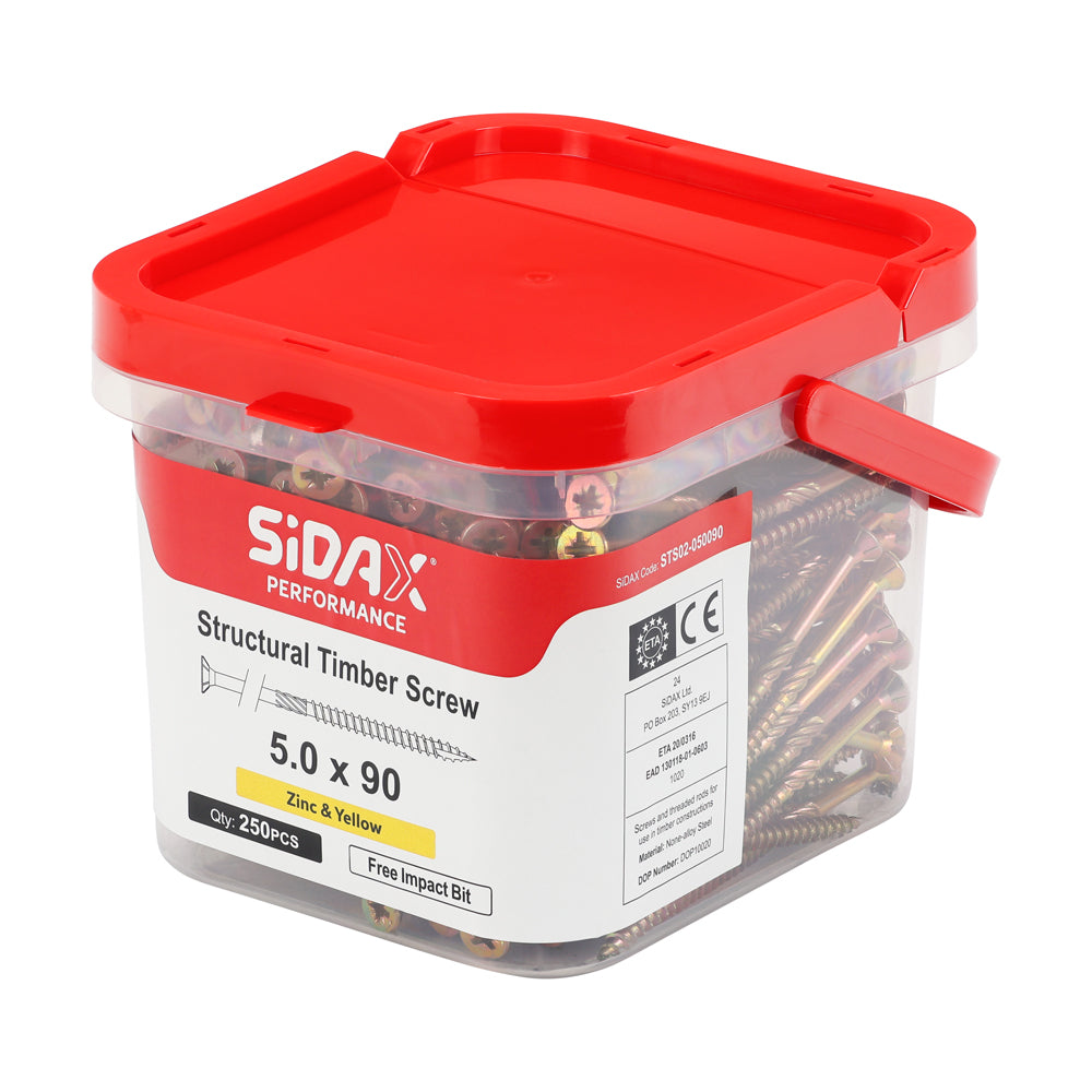 Structural Timber Screws | PoziDrive | Double Countersunk with Ribs | Zinc and Yellow | Free impact Bit