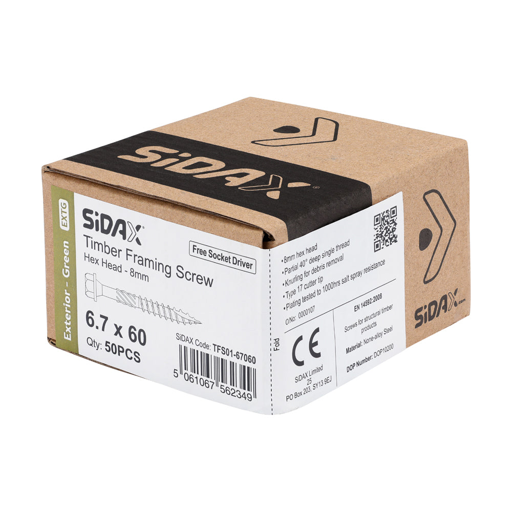Timber Frame Screws | Hex Head | Exterior Green Ruspert | Free Socket Driver