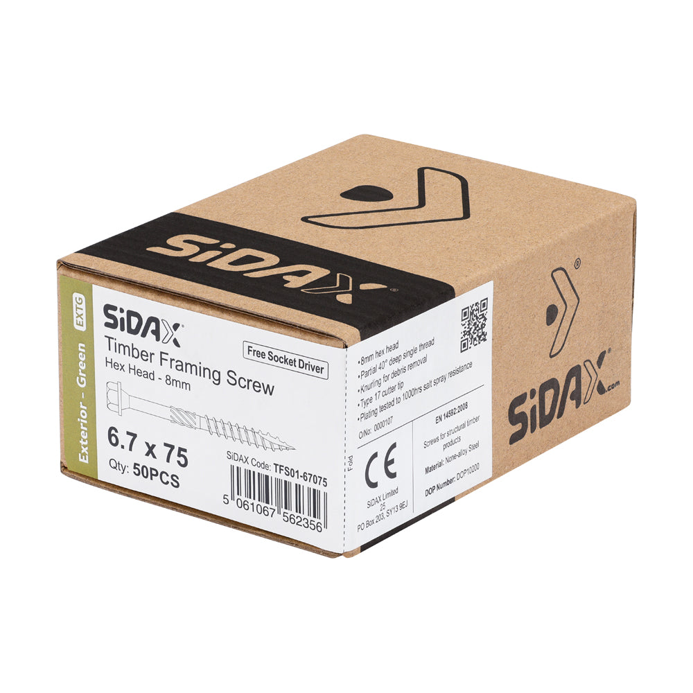 Timber Frame Screws | Hex Head | Exterior Green Ruspert | Free Socket Driver