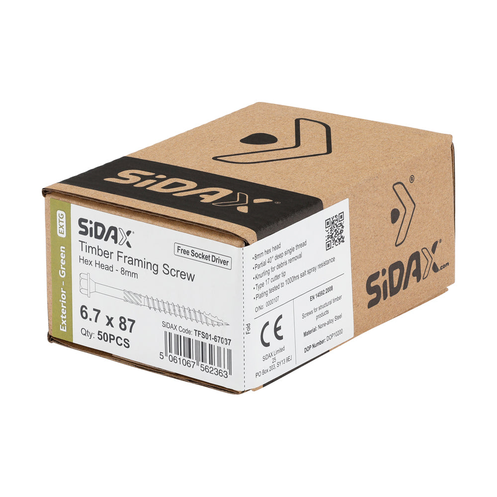 Timber Frame Screws | Hex Head | Exterior Green Ruspert | Free Socket Driver