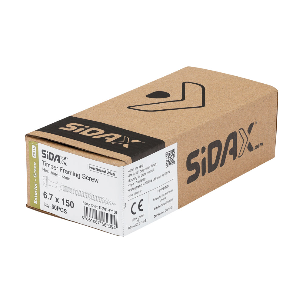 Timber Frame Screws | Hex Head | Exterior Green Ruspert | Free Socket Driver
