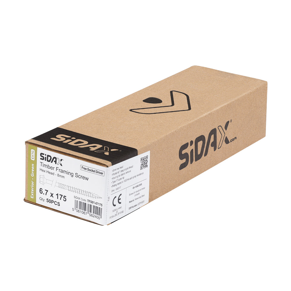 Timber Frame Screws | Hex Head | Exterior Green Ruspert | Free Socket Driver