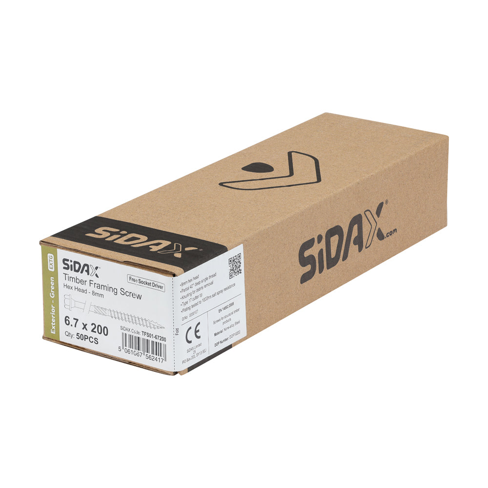 Timber Frame Screws | Hex Head | Exterior Green Ruspert | Free Socket Driver